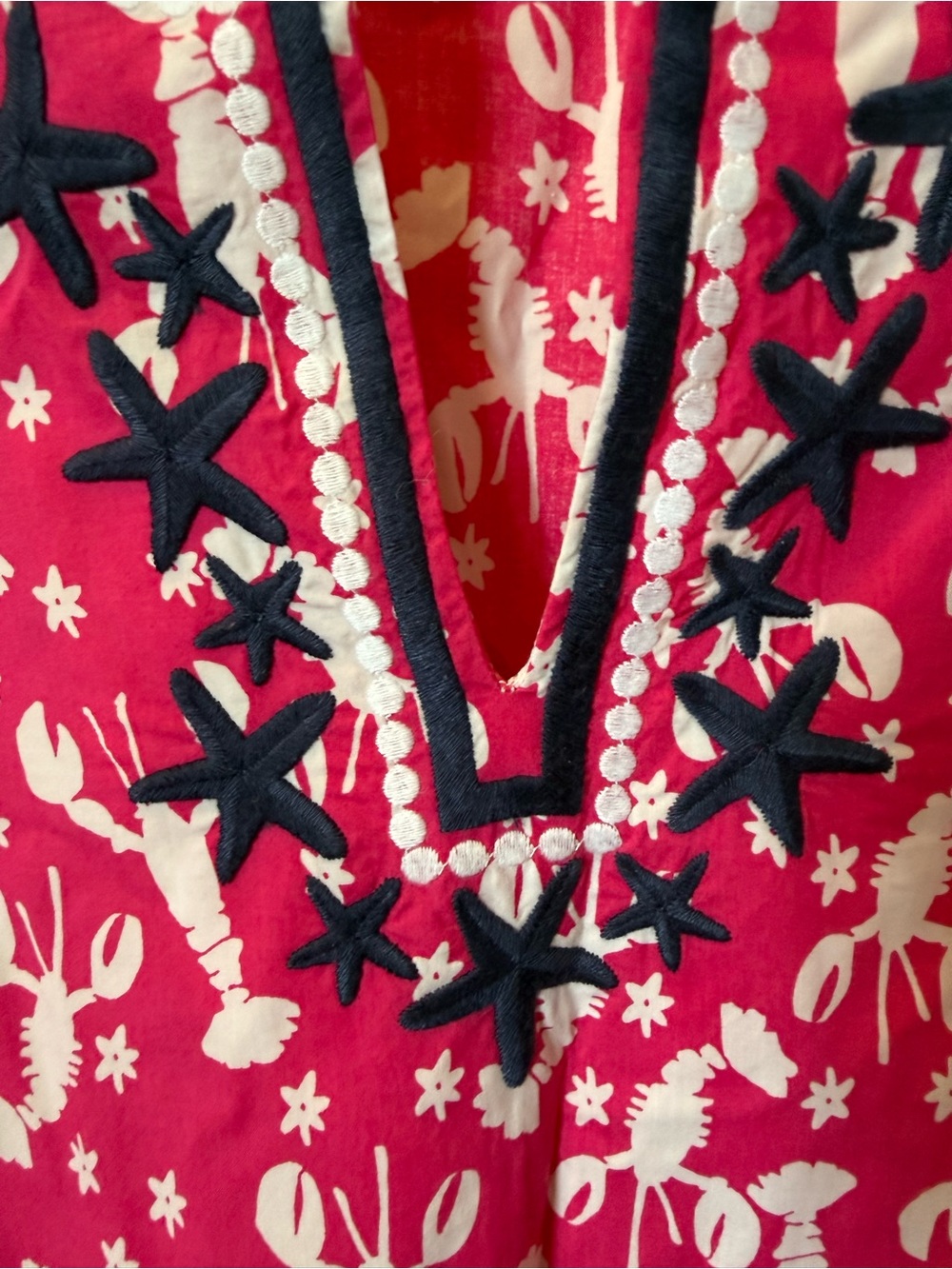 # Talbots 3X Hot Pink & White Lobster Print Tunic with Navy Embroidery - Picture 4 of 8